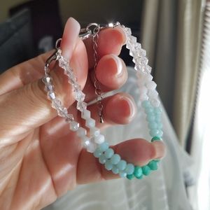 Swarovski Elements Mint Green & Alabaster White Double Row Bracelet  NWT